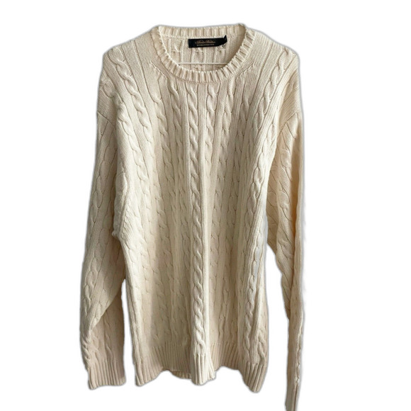 Brooks Brothers Cream Cable Knit Sweater Large Mens Preppy Old Money Luxury - Picture 1 of 10